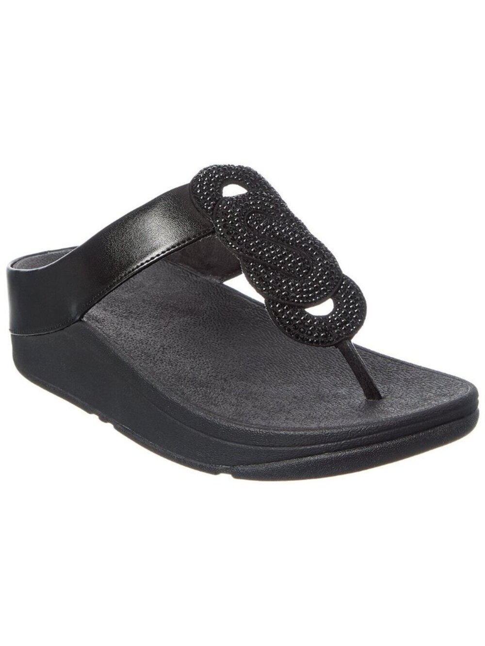 FitFlop Fino Crystal-Twist Metallic Toe-Post Sandals Black Womens US 7 EU 38 NIB